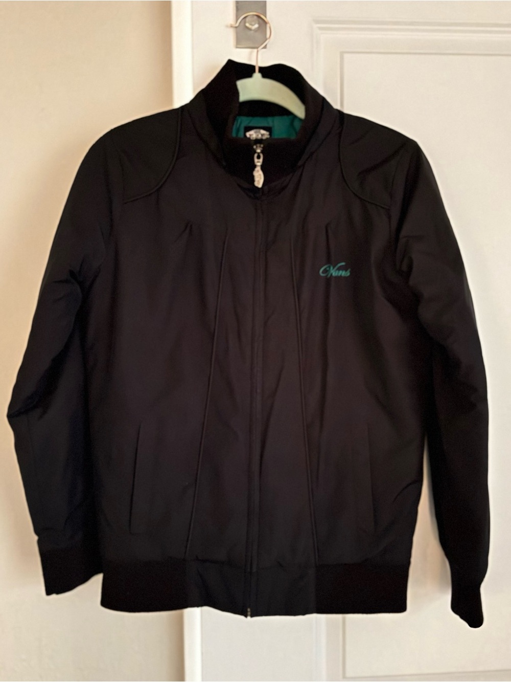 Vintage Vans Black Bomber Jacket with Teal Logo